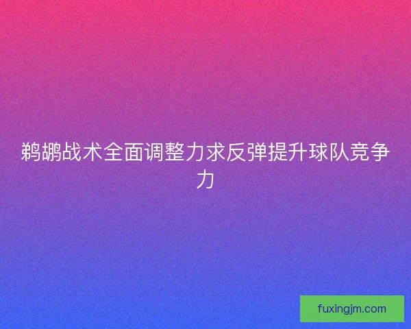 鹈鹕战术全面调整力求反弹提升球队竞争力